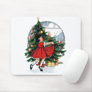 Christmas Girl Vintage Illustration Mouse Mat
