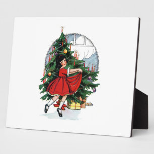 Christmas Girl Vintage Illustration Plaque