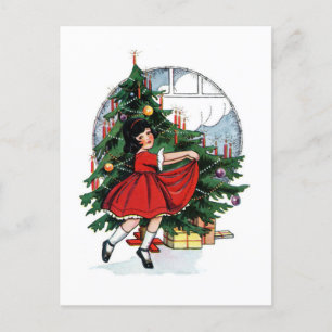 Christmas Girl Vintage Illustration Postcard