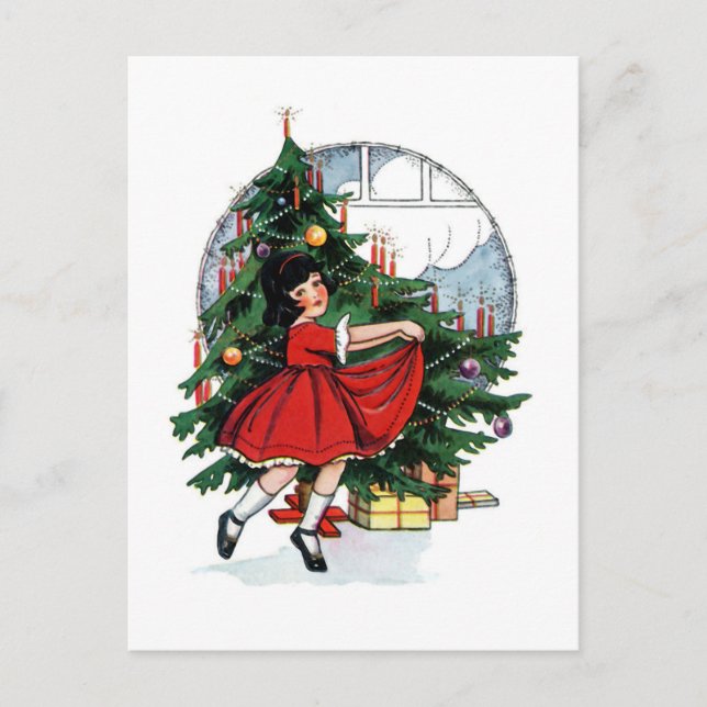 Christmas Girl Vintage Illustration Postcard (Front)