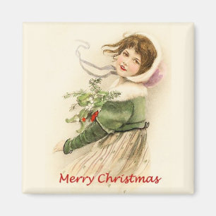 Christmas Girl Vintage Magnet