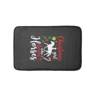 Christmas Girl Who Loves Horses Bath Mat
