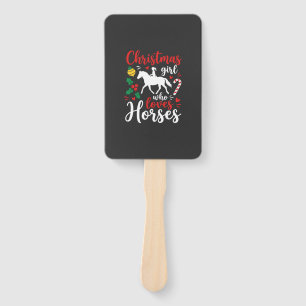 Christmas Girl Who Loves Horses Hand Fan