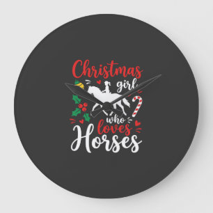 Christmas Girl Who Loves Horses Large Clock