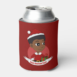 Christmas girl with an Afro cartoon Can Cooler