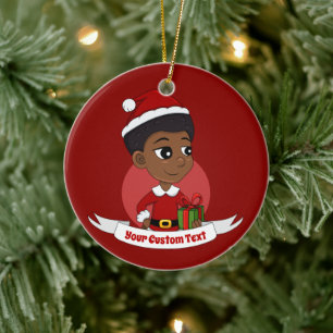 Christmas girl with an Afro cartoon Ceramic Tree Decoration