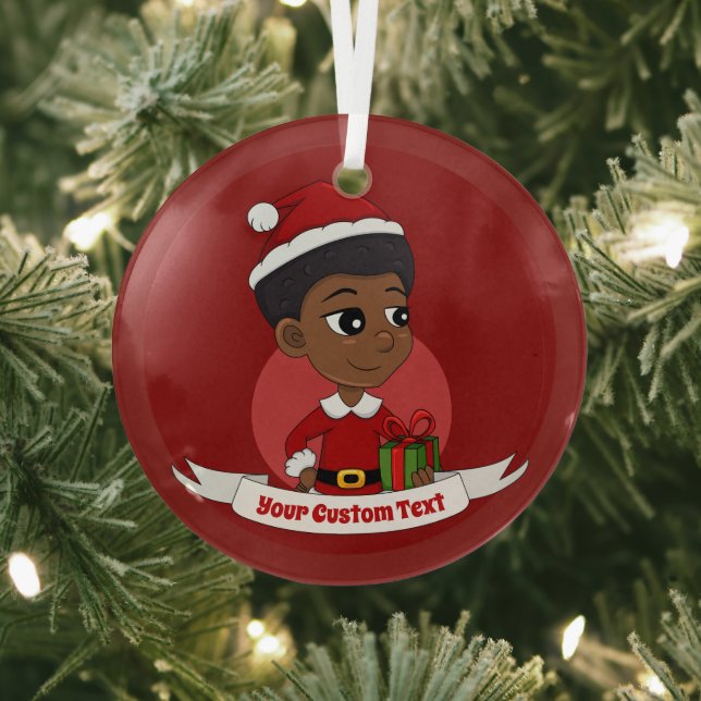 Christmas girl with an Afro cartoon Glass Tree Decoration (Insitu)