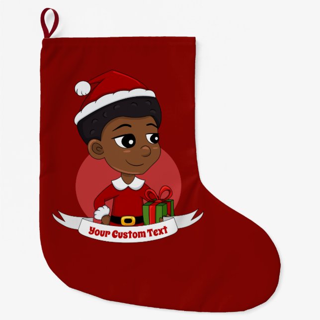 Christmas girl with an Afro cartoon Large Christmas Stocking (Front)