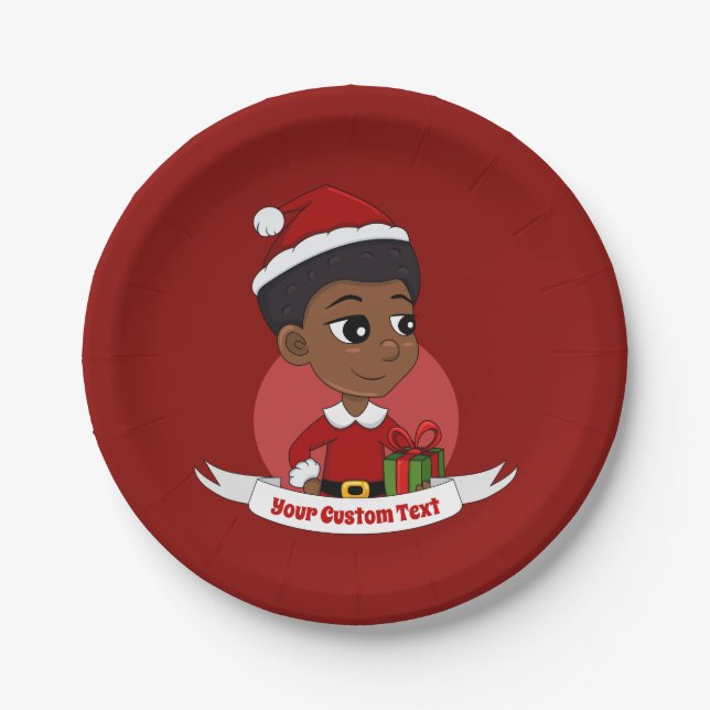 Christmas girl with an Afro cartoon Paper Plate (Front)