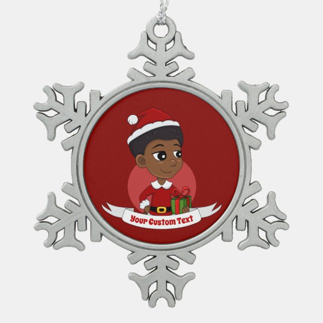 Christmas girl with an Afro cartoon Snowflake Pewter Christmas Ornament (Front)