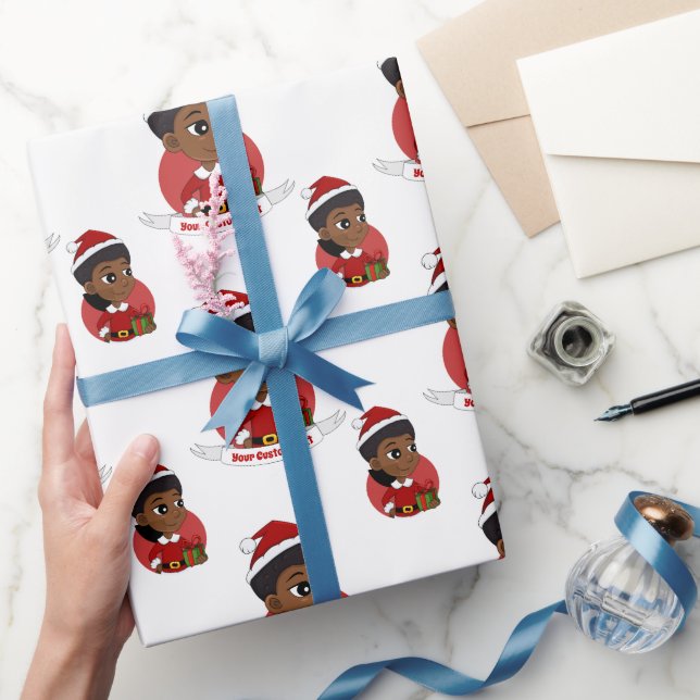 Christmas girl with an Afro cartoon Wrapping Paper (Gifting)