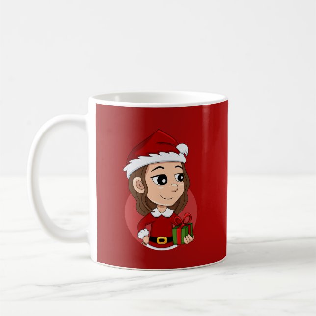Christmas girl with brown wavy hair coffee mug (Left)