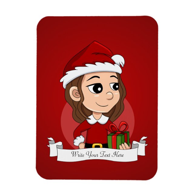 Christmas girl with brown wavy hair magnet (Vertical)