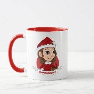 Christmas girl with brown wavy hair mug