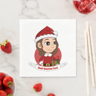 Christmas girl with brown wavy hair napkin