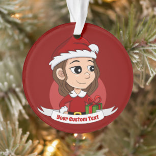 Christmas girl with brown wavy hair ornament