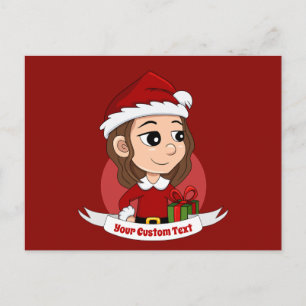 Christmas girl with brown wavy hair postcard