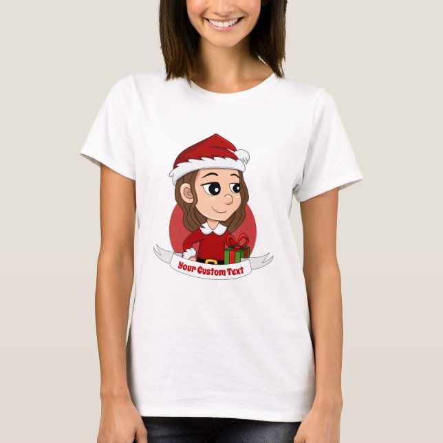 Christmas girl with brown wavy hair T-Shirt (Front)