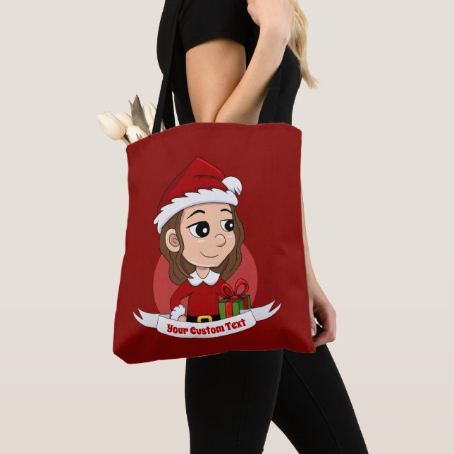 Christmas girl with brown wavy hair tote bag (Close Up)