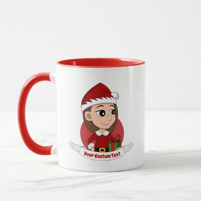 Christmas girl with long brown hair mug (Left)