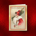 Christmas Girl with Muffler Vintage Greeting Card<br><div class="desc">This holiday greeting card features a wonderful vintage Victorian era fine art image of a young woman dressed in red and white fur with holly sprig decoration. The image is framed in matching red and shiny gold. The front of the card says " A simple token sent to say... .I...</div>