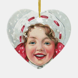 Christmas Girl with Package - heart Ceramic Tree Decoration