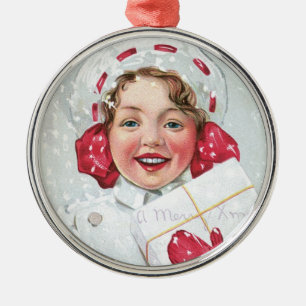 Christmas Girl with Package Metal Tree Decoration