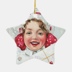 Christmas Girl with Package - star Ceramic Tree Decoration