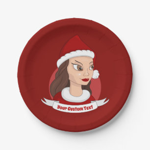 Christmas girl / young woman cartoon paper plate