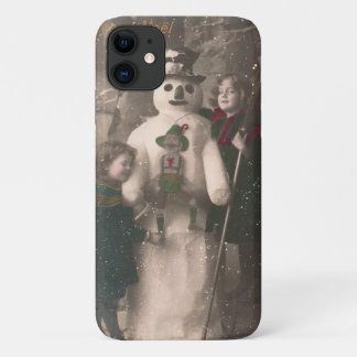 Christmas Girls and Snowman Vintage Photo iPhone 11 Case