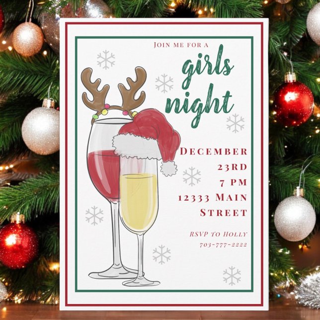 Christmas Girls Night Santa Wine Champagne Invitation (Creator Uploaded)