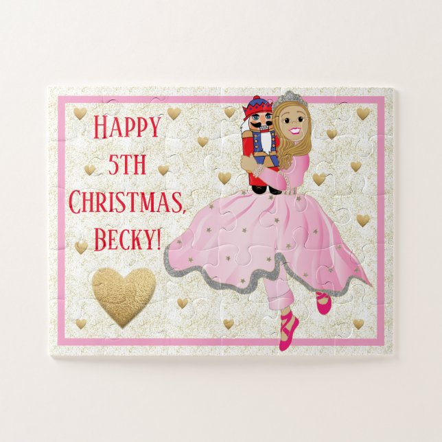 Christmas Girl's Puzzle Pink Ballerina Personalise (Horizontal)