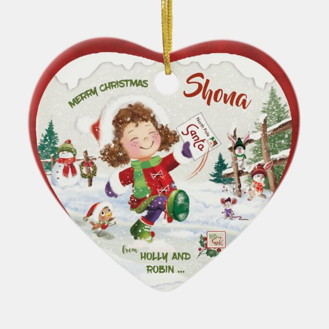 Christmas, Girls, Santa's Letter, Ceramic Tree Decoration (Front)