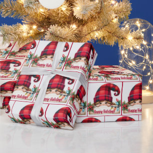 Christmas Girly Gnome With Plaid Hat Wrapping Paper