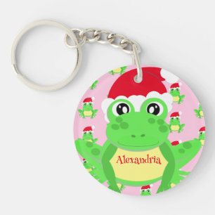 Christmas Girly Pink Frog Santa Hat Pattern  Key Ring