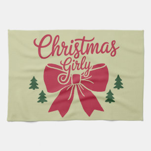 Christmas Girly Tree Bow Aesthetic Gift For Her Tea Towel