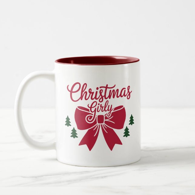 Christmas Girly Tree Bow Aesthetic Gift For Her Two-Tone Coffee Mug (Left)