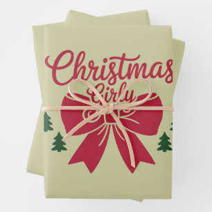 Christmas Girly Tree Bow Aesthetic Gift For Her Wrapping Paper Sheet