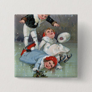 Christmas GladnessIce Skating Kids Collapse 15 Cm Square Badge