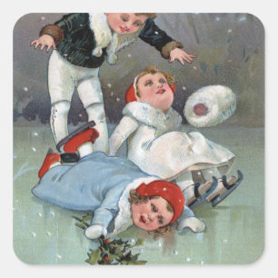 Christmas GladnessIce Skating Kids Collapse Square Sticker