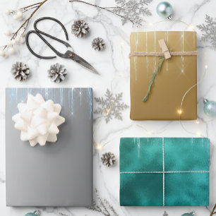 Christmas Glam Foil Metallic Glitter Icicle Wrapping Paper Sheet