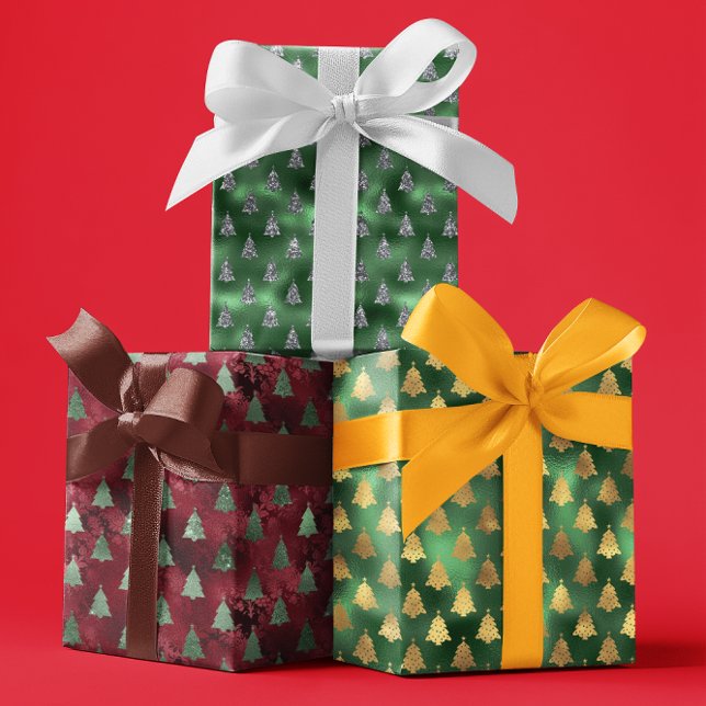 Christmas Glam Foil Metallic Glitter trees Wrapping Paper Sheet (Creator Uploaded)