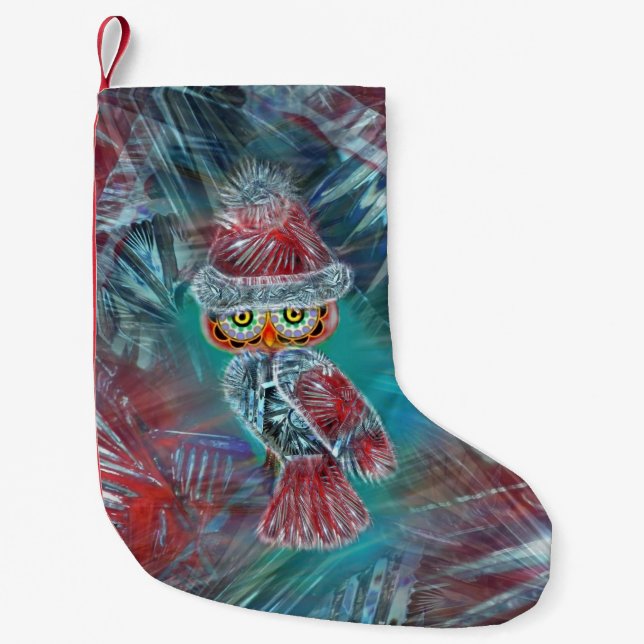 Christmas Glamour Fashion Santa Owl Stocking (Front)