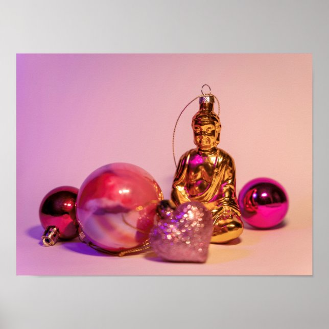 Christmas Glass Ball Ornaments and a Golden Buddha Poster (Front)