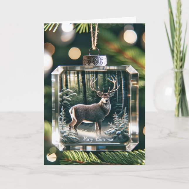 Christmas Glass Buck Deer Ornament Holiday Card (Front)