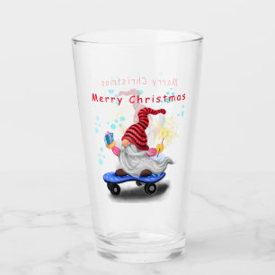 Christmas Glass Gift Skater Gnome with Gifts