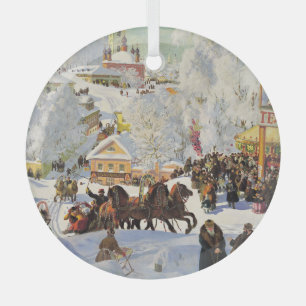 Christmas Glass Ornament-Vintage Winter Scene Tree Decoration