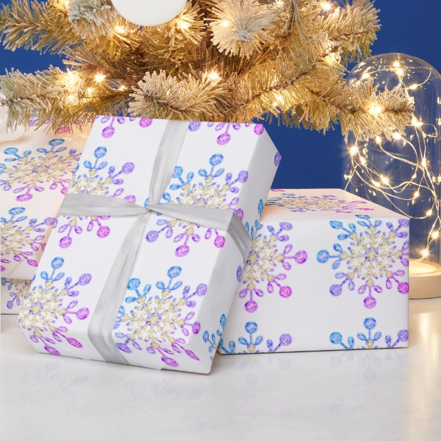 Christmas Glass Snowflakes Gold Pink Blue Wrapping Paper (Holidays)