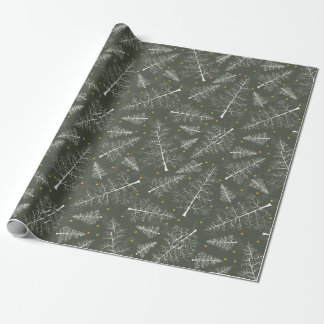Christmas Glimmer: White Pines on Olive Green Wrapping Paper