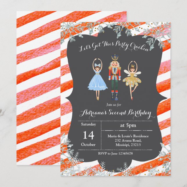 Christmas Glitter Birthday Invite Nutcracker (Front/Back)